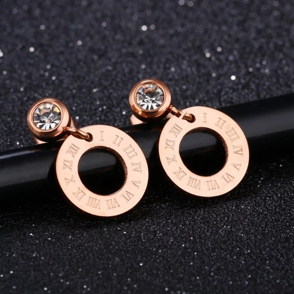 3/$30 Rose Gold Stainless Steel Roman Earrings - Picture 2 of 6